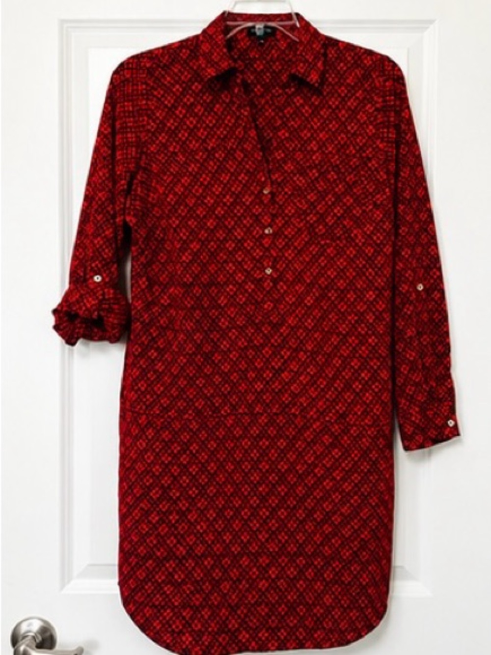 The Limited Red Printed Long-Sleeve Shirt Dress